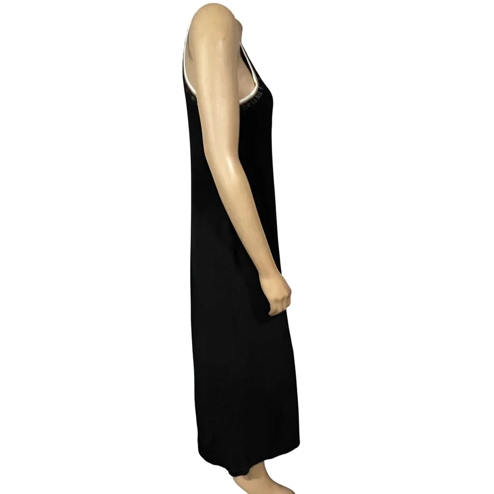 LOFT Womens Black Ribbed Knit Sleeveless Maxi Dress Metallic Trim Size M - Picture 6 of 7